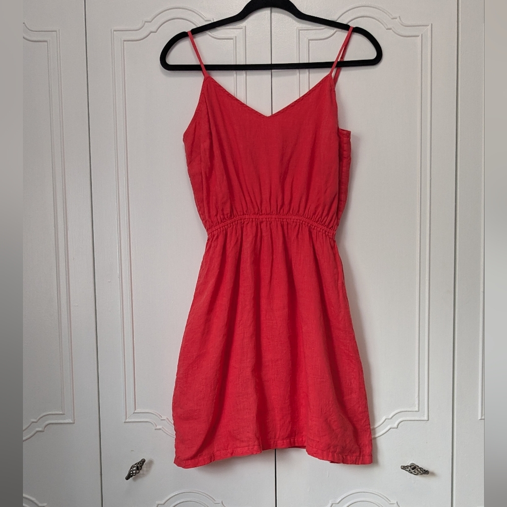 J. Crew Women's Red Halter Sleeveless Babydoll Mini Dress Sz S 100% Linen